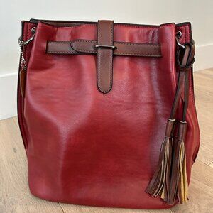 Red and Brown Leather Bucket Bag